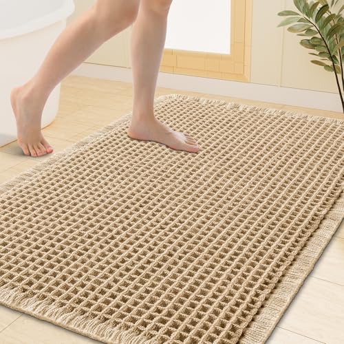 Smiry Waffle Bath Mat 40X32, Extra Soft Absorbent Bathroom Rugs, Brown | Non Slip Machine Washable Quick Dry Bath Rugs for Bathroom Floor, Tub, Shower, Home Decor Accessories - color: Brown, size: 40'' X 32''