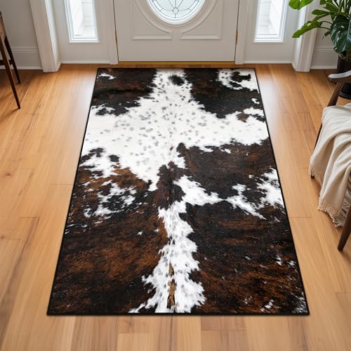 Western Rugs for Entryway 3x5 ft Washable Area Rug Rustic Cow Print Non Slip Entry Rug Farmhouse Indoor Floor Mat Carpet for Foyer Bedroom Living Room Entrance Kitchen - size: 3' x 5' (Rectangular)