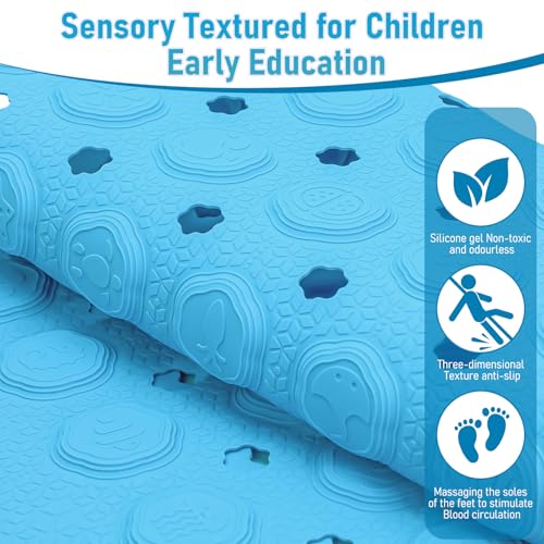 Silicone Anti Slip Bathtub Mat Bath Shower Non-Slip 35x16 for Standard Tub Kids for Elderly Safety Large Thick with Sensory Acupressure Textured Strong Suction Cups & Drain Holes Easy Clean & Dry - color: Blue