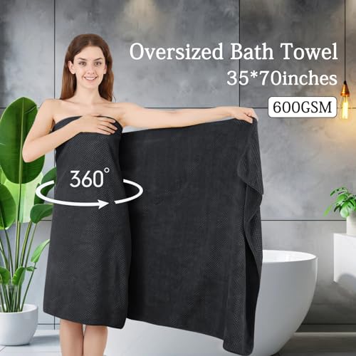 Black Bath Towels Set 35x70 Inches - Luxury 600 GSM Oversized Bath Sheet Towel,Extra Large Microfiber - Quick Dry,Highly Absorbent,Super Soft Shower Towels Spa Hotel Bathroom Towel Set (4-Pack) - color: Black Set, size: 4-Piece Set