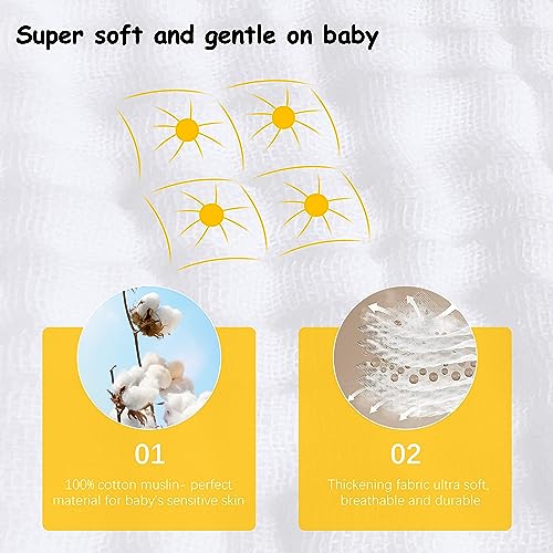 Lovely Care 12 Pack Muslin Burp Cloths 100% Cotton Muslin Cloths Large 20''x10'' Extra Soft and Absorbent Baby Burping Cloth - White - color: White, size: 10x20 Inch (Pack of 12)