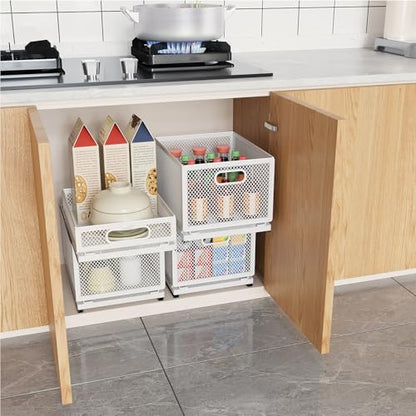Pull Out Cabinet Organizer, Slide Out Drawers Fixed with Adhesive Nano Film, Pantry Shelves Sliding Drawer Storage Organization for Kitchen (Double Layer 15.7 * 9.4 * 16.6inch/40 * 24 * 42.4cm) - size: 15.7*9.4*16.6inch/40*24*42.4cm