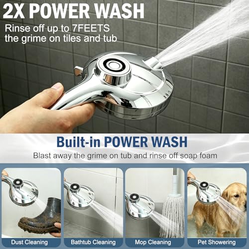 9 Settings High Pressure Magnetic Shower Head with Handheld | Power Wash for Tub&Tile, Magnetic Bracket, Pause Mode for Water Saving, Easy Clean Nozzles, 6ft Hose, Premium Chrome - color: Premium Chrome
