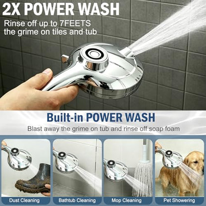 9 Settings High Pressure Magnetic Shower Head with Handheld | Power Wash for Tub&Tile, Magnetic Bracket, Pause Mode for Water Saving, Easy Clean Nozzles, 6ft Hose, Premium Chrome - color: Premium Chrome