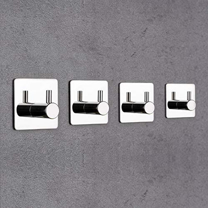 Bylion 4 Pack Adhesive Wall Hooks Chrome Hooks Bathroom Towel Hook | SUS 304 Stainless Steel, Heavy Duty Waterproof Hooks for Bathroom Kitchen Bedroom