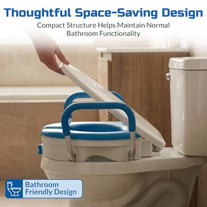 Deluxe Raised Toilet Seat with Handles, Padded Elevated Toilet Seat Riser | Easier, Safer Sit & Stand at the Toilet - padded seat, tool-free assembly