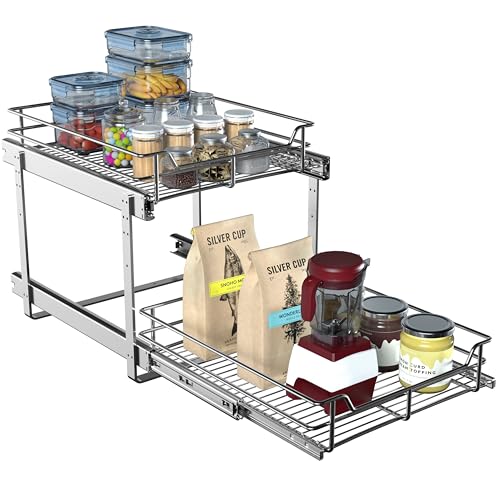2-Tier Pull Out Cabinet Organizer 17.5"W x 22"D - size: 17.5 x 22 Inch