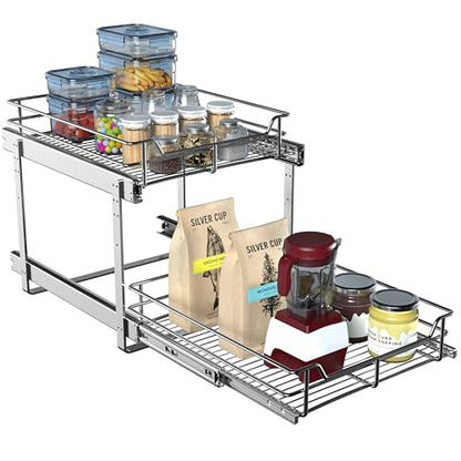 2-Tier Pull Out Cabinet Organizer 17.5"W x 22"D - size: 17.5 x 22 Inch