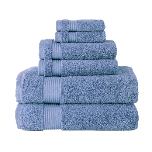 CTT - Luxury 6 Piece Towel Set, 100% Turkish Cotton, Quick Drying, Highly Absorbent & Comfy, Includes 2 Bath Towels, 2 Hand Towels & 2 Washcloths | (Blue) - color: Blue, size: 6-Piece Towel Set