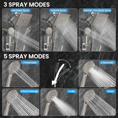 Veken Multi-Function Shower Head with Handheld, High Pressure, Starlight | Square Rainfall Showerhead with 5-mode Hand Held Spray, Dual Shower Heads Combo, Detachable Showerheads with Hose, Home Gifts - color: Starlight