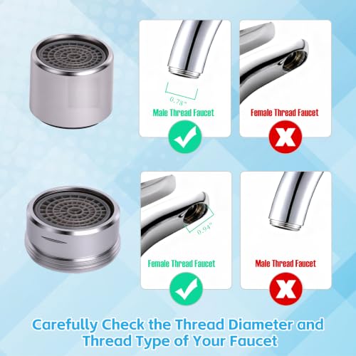 16PCS Faucet Aerator Replacement Kit, 12 Pack Insert Aerators, 2 Pack M24 (15/16") & 2 Pack M22 (55/64") Brass Aerators, Flow Restrictor with M24 Wrench for Kitchen & Bathroom Faucets