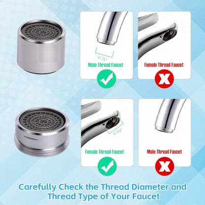 16PCS Faucet Aerator Replacement Kit, 12 Pack Insert Aerators, 2 Pack M24 (15/16") & 2 Pack M22 (55/64") Brass Aerators, Flow Restrictor with M24 Wrench for Kitchen & Bathroom Faucets