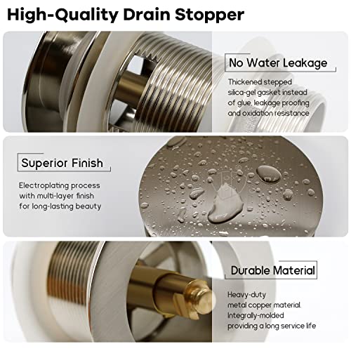FerdY Pop-up Drain for Freestanding Bathtub, Brushed Nickel Finish, cUPC Certification, Freestanding Bathtub Drain Stopper - color: Brushed Nickel