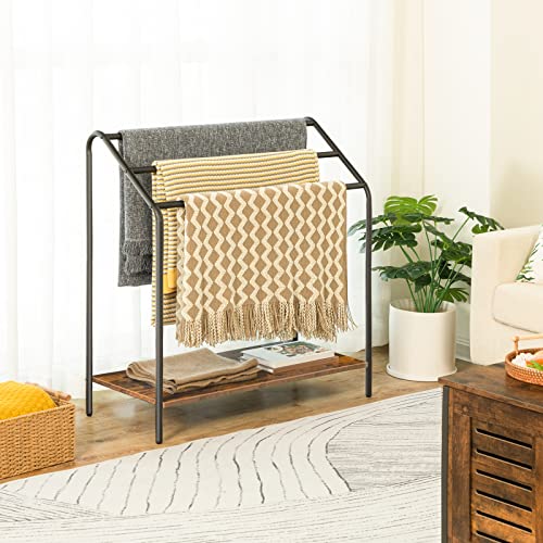 HOOBRO Freestanding Towel-Rack for Bathroom, 3 Tier Blanket Rack for Living Room, 31.5" L x 14.2" W x 33.9" H, Quilt Blanket Ladder Holder, Drying and Display Rack, Rustic Brown and Black BF80LB01 - size: 31.5"L x 14.2"W x 33.9"H