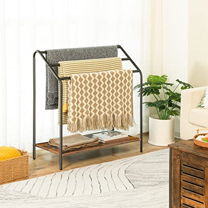 HOOBRO Freestanding Towel-Rack for Bathroom, 3 Tier Blanket Rack for Living Room, 31.5" L x 14.2" W x 33.9" H, Quilt Blanket Ladder Holder, Drying and Display Rack, Rustic Brown and Black BF80LB01 - size: 31.5"L x 14.2"W x 33.9"H