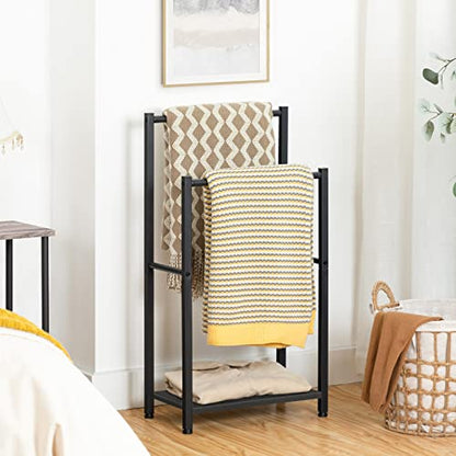 HOOBRO Free Standing Towel Rack for Bathroom, 16.5" L x 9.4" W x 31.5" H, 2 Tier Blanket Rack, Blanket Holder, Drying and Display Rack with Shelf, Black BB02LB01 - color: Black + Black, size: 16.5"L x 9.4"W x 31.5"H