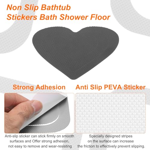 HARFINGTON 24pcs Non Slip Bathtub Stickers Bath Shower Floor 4" Anti-Slip Adhesive Sticker Tape Heart Style Decals with Scraper for Bathroom Kitchen Bathtub Treads Stairs, Black - color: Black