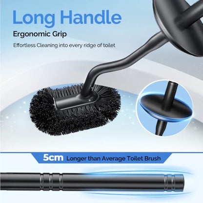 HAMITOR Toilet Brush and Holder Set Wall-Mounted Under Rim Deep Cleaning | Stainless Steel, Heavy Duty Curved Bristle, Space Saving Bowl Cleaner Brush, For Home RV Bathroom Accessories, Black, 1 Pack - color: Black