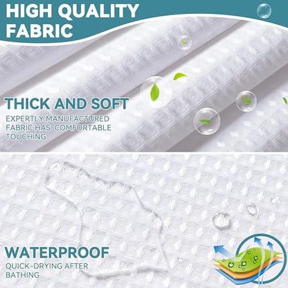 Conbo Mio Extra Long No Hook Waffle Weave Shower Curtain with Snap in Liner Set, Hotel Luxury White Shower Curtains for Bathroom with See Through Top Window, Waterproof, Washable 71W x 84H - color: Waffle-white, size: 71"W x 84"L (Pack of 1)