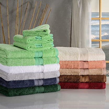 Superior Rayon from Bamboo Cotton Blend 6 Piece Towel Set, for Bathroom, Gym, Spa, Essentials, Includes; 2 Face Towels/Washcloths 13” x 13”, 2 Hand Towels 16” x 30”, 2 Bath Towels 30” x 54”, Cocoa