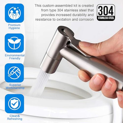 Handheld Bidet Sprayer for Toilet, Bidet Toilet Spray, Adjust Water Pressure Stainless Steel Brushed Nickel Bathroom Toilet Jet Spray, Cloth Diaper Bidet Toilet Sprayer for Baby Wash