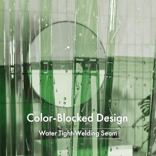 AmazerBath 100% EVA Shower Curtain Liner, 72 x 72 Inches Heavy Duty Shower Curtain and Liner 2-in-1 with 3 Clear Stones and 12 Brass Grommets, Color Block Soft Shower Liner - Mint Green & Pine Green - color: Rainbow Flip Forest