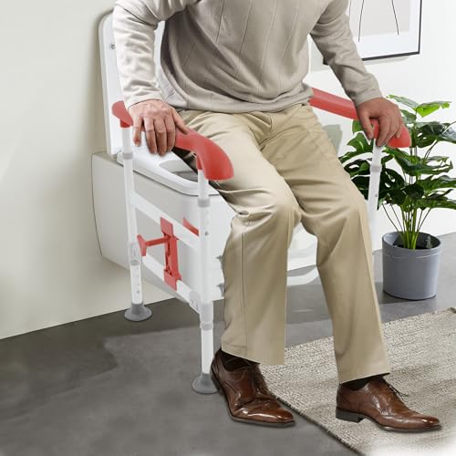 Toilet Safety Rails for Seniors Heavy Duty Toilet Safety Frame, 330Lbs Carbon Steel Adjustable Height and Width, Toilet Grab Bar Arms for Elderly Disabled & Shower, Orange