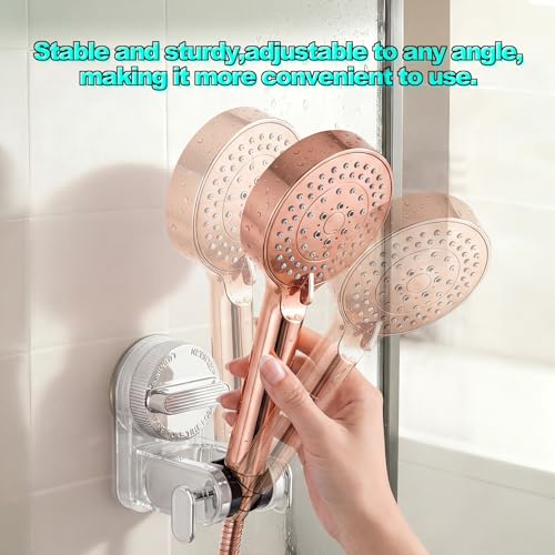 Shower Head Holder Suction, White Handheld Shower Handle Bracket, Adjustable Bathroom Wall Mount Wand Holder