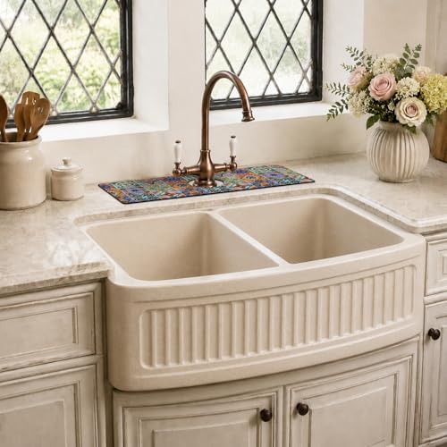 Mexican Ceramic Tile Kitchen Sink Splash Guard Faucet Mat,Faucet Non-slip Absorbent Mat,Farmhouse Sink Splash Guard Behind Faucet for Kitchen Bathroom, 15"x5.5" - color: Drying Faucet Mat 5