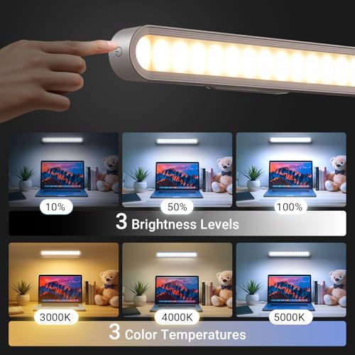 AKSDA Rechargeable Magnetic Under Cabinet Lighting, 3 Colors Adjustable Mirror Lights with 50 LED, 2600mAh Battery Makeup, Touch Lights Bar for Closet Bathroom Kitchen Sink Picture