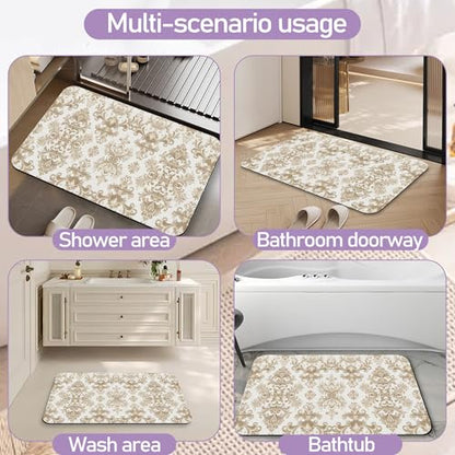 Yellow Flowers Bathroom Rug, Rapid Dry Absorbent with Non-Slip Rubber Base Bath Mats for Bathroom 17"x30" - color: Yellow Flowers