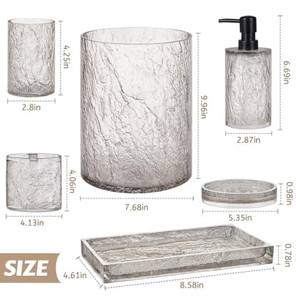 RQYIXI Resin 6-Piece Bathroom Accessories Set, Silver Crackle, Trash Can | bathroom accessories set clear resin silver ice crackle texture shatterproof unbreakable modern countertop organization - size: 6pcs