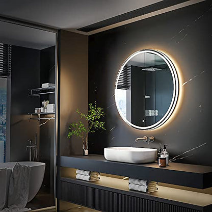 KWW Round Mirror Bathroom LED Lighted Mirror, Illuminated Dimmable Anti-Fog Wall-Mounted Makeup Vanity Mirror with Lights (36 inches) - size: 36"L x 36"W