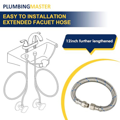 2 Pcs 12 Inch Faucet Supply Conector Extension, 3/8 OD Comp (Male) x 3/8 Comp (Female) Supply Line，Faucet Hose for Kitchen Bathroom - size: 12inch 2pcs