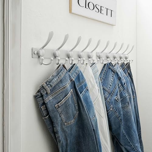 Coat Rack Wall Mount, Heavy Duty 12-Gauge Base vs Flimsy 1mm, Double-Thick Solid Anti-Snap Hooks, 16” Stud-Mount, Stainless Steel Hanger for Clothes Hat Entryway Closet Mudroom, Silver - color: Silver, size: L=17" (1pcs)