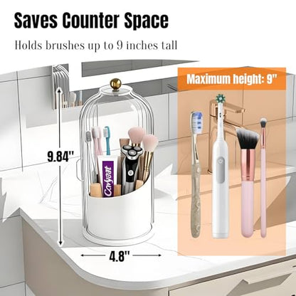 JEESA Dustproof Toothbrush Holder with Cover, Transparent/White | 360° Rotating, 180° Sliding Lid, 3 Slots, Toothbrush Organizer, for Bathroom Countertop - color: Transparent/White