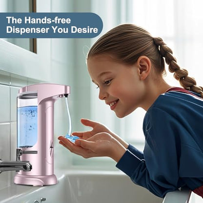 12.5 oz Automatic Liquid Soap Dispenser, Touch-Free Battery Operated Adjustable Soap Dispensing, Volume Premium for Kitchen Bathroom Toilet (Pink) - color: Pink