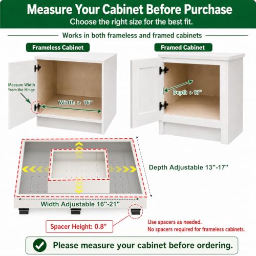 Fokyfok Pull out Cabinet Organizer,Expandable,No Drill,Heavy Duty,Kitchen | 16"-21"Wx13"-17"D,3 Rails,Pull out Drawers,Cabinet Drawers Slide out,Roll out Shelves,Pantry,Bathroom,Adhesive,Adjustable,1PC - size: 16"-21"W X 13"-17"D