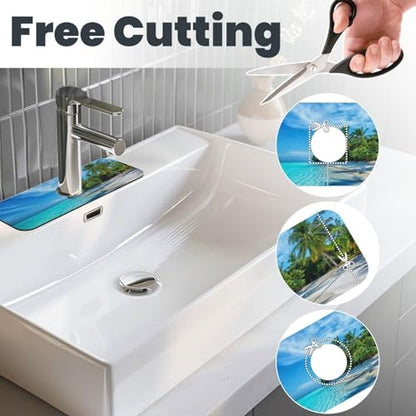 Beach Tropical Palm Tree Waves Travel Island Kitchen Sink Splash Guard Faucet Mat Super Absorbent Fast Drying Mat Sink Gadgets-Fast Drying Pad Sink Mat For Kitchen Bathroom (15" X 5.5" ) - color: Beach Tropical Palm Tree