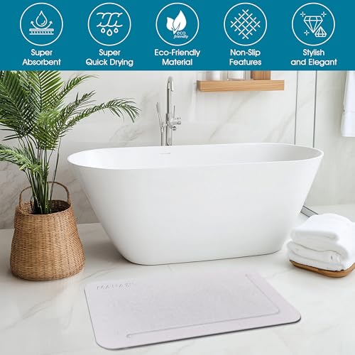 Stone Bath Mat – Diatomaceous Earth Shower Mat 24"x16", Non-Slip, Super Absorbent, Quick-Drying, Easy to Clean, Diatomite Bathroom Floor Mat (Grey)