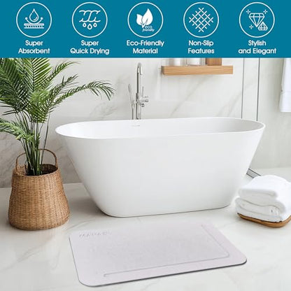 Stone Bath Mat – Diatomaceous Earth Shower Mat 24"x16", Non-Slip, Super Absorbent, Quick-Drying, Easy to Clean, Diatomite Bathroom Floor Mat (Grey)