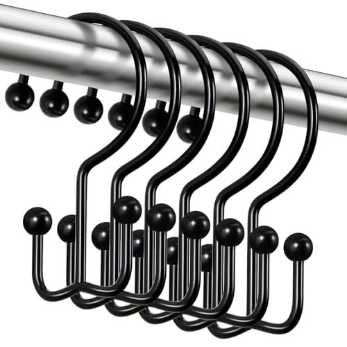 CHICTIE Black Shower Curtain Hooks, Double Shower Curtain Rings, Stainless Steel Shower Curtain Hooks Rings Rust Proof, Anti-Drop Shower Hooks Hangers for Shower Curtain Rods Bathroom (12 Pack) - color: Black