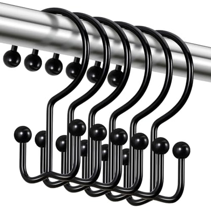 CHICTIE Black Shower Curtain Hooks, Double Shower Curtain Rings, Stainless Steel Shower Curtain Hooks Rings Rust Proof, Anti-Drop Shower Hooks Hangers for Shower Curtain Rods Bathroom (12 Pack) - color: Black