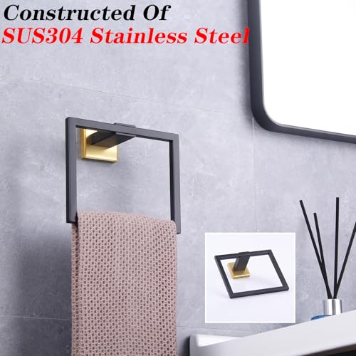 GERZWY Bathroom Hardware Hand Towel Holder SUS 304 Stainless Steel Towel Ring for Bath Kitchen Garage Heavy Duty Wall Mounted (Black & Gold) JG1906-BD - color: Black & Gold