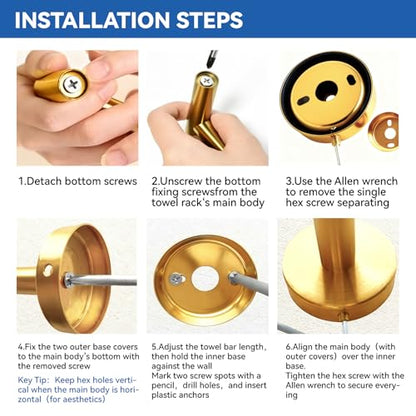 Adjustable Towel Bar, HOMOTEK Economical Bathroom Towel Holder Rod from 12 Inch to 22 Inch Single Towel Racks, Wall Mount Towel Rail, Towel Hanger Hook for Kitchen(1 Pack Gold) - color: Gold, size: 1 Pack