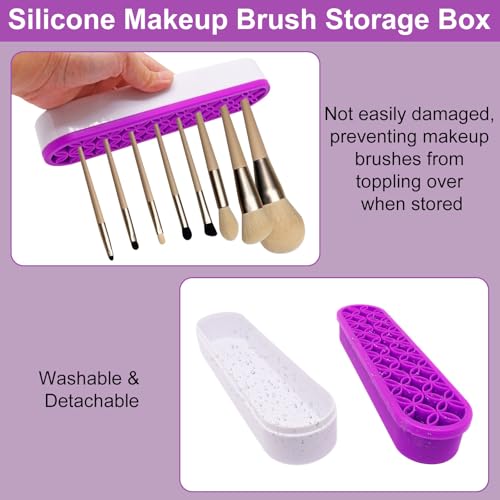 2Pcs Silicone Makeup Brush Holder Stand Purple Make Up Brushes Holder Organizer Makeup Brush Holders for Painting Pen Brushes Nail Clippers Drill Pens Ruler Sewing Craft Tools - color: Purple