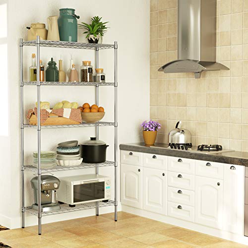 Auslar 5-Tier Heavy Duty Wire Shelving, Adjustable Storage Rack, Chrome | 14"D x 36"W x 72"H, Standing Large Shelving Units, 1750 lbs Capacity, for Garage Kitchen Pantry Bathroom Laundry - size: 5 Tier