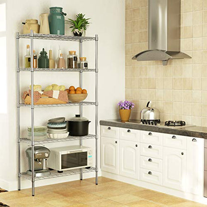 Auslar 5-Tier Heavy Duty Wire Shelving, Adjustable Storage Rack, Chrome | 14"D x 36"W x 72"H, Standing Large Shelving Units, 1750 lbs Capacity, for Garage Kitchen Pantry Bathroom Laundry - size: 5 Tier