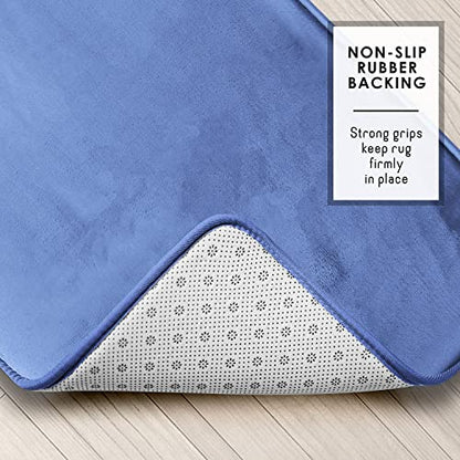 Clara Clark 3 Piece Bathroom Rugs Bath Mat Set, Velvet Memory Foam Bath Mats for Bathroom - Non-Slip, PVC Backing Bath Rugs, Washable - Dries Quickly, Blue - color: Calm Blue