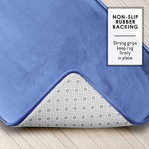 Clara Clark 3 Piece Bathroom Rugs Bath Mat Set, Velvet Memory Foam Bath Mats for Bathroom - Non-Slip, PVC Backing Bath Rugs, Washable - Dries Quickly, Blue - color: Calm Blue
